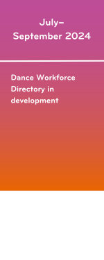 A timeline. Graphic two text: July– September 2024: Dance Workforce Directory in development. 